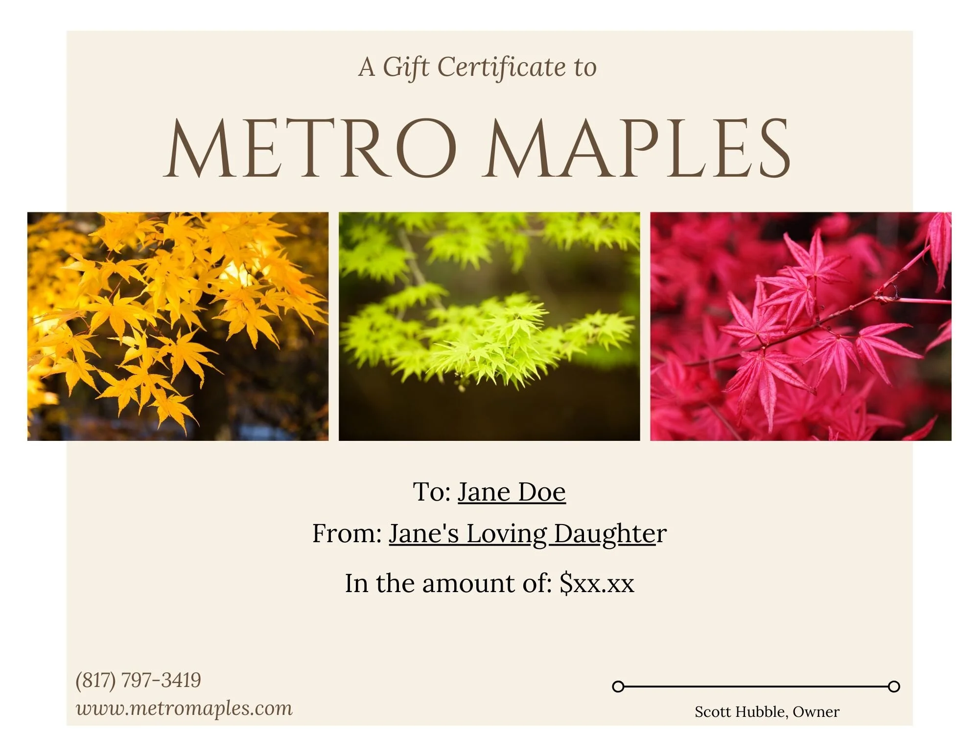 FOMARE CD 今/GIFT/1095 200.00 Gift Certificate — Metro Maples